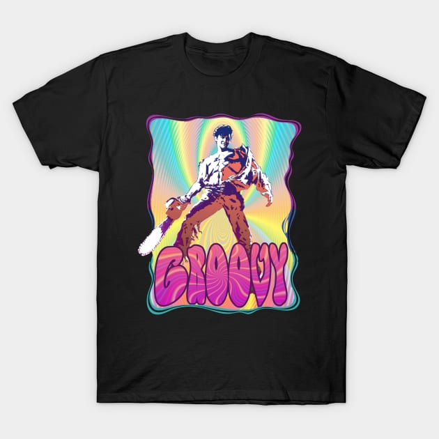 Evil Dead Ash Williams Groovy T-Shirt by jhunt5440